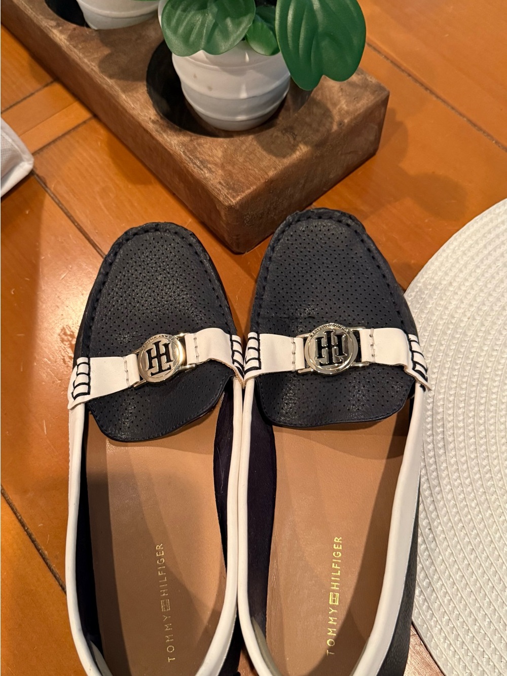 Tommy Hilfiger Navy and White Logo Bit Loafers